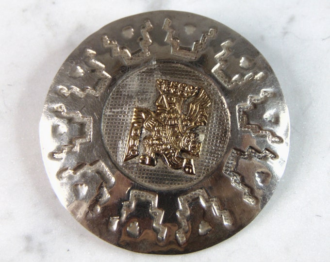 Womens Vintage Estate Sterling Silver & 18k Gold Mayan Inca Brooch 12.0g E5383