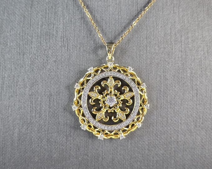 Womens Sterling Silver Gold Tone Fleur De Lis Pendant Necklace 9.5g E7478