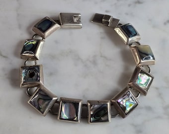 Womens Vintage Estate Sterling Silver Abalone Bracelet 36.6g E7523