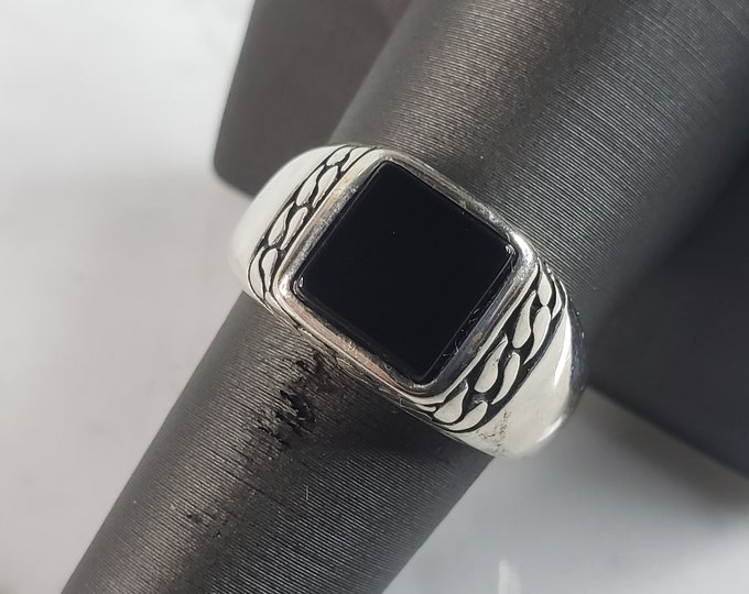 Mens Estate Sterling Silver Modernist Onyx Ring 6.4g E6432