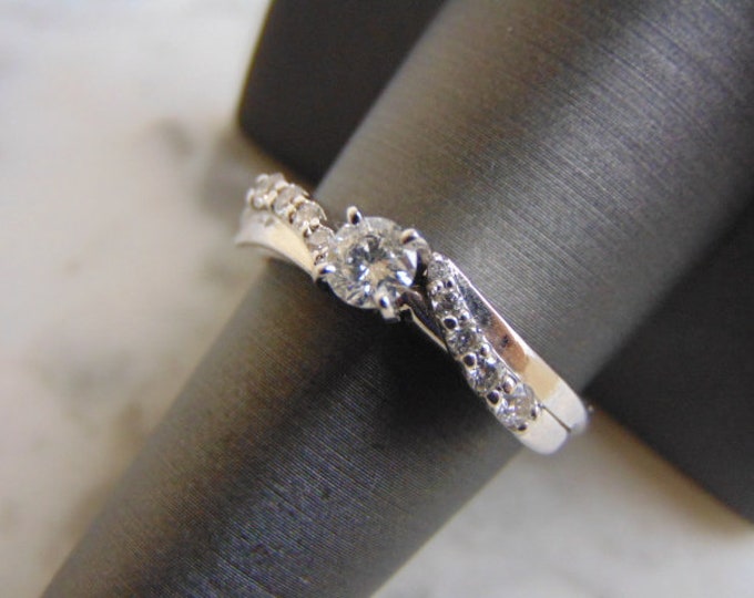 Womens Vintage Estate 14K White Gold Diamond Engagement Ring, 4.7g E790