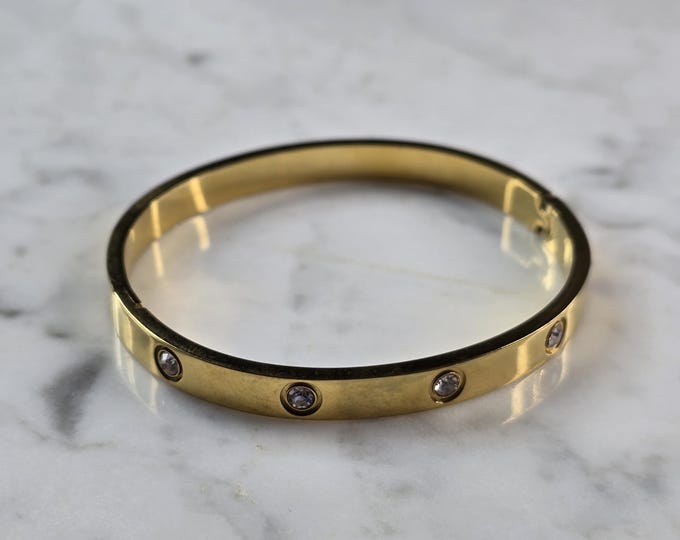 Womens Vintage Estate Sterling Silver Gold Tone Bangle Bracelet, 18.5g E3139