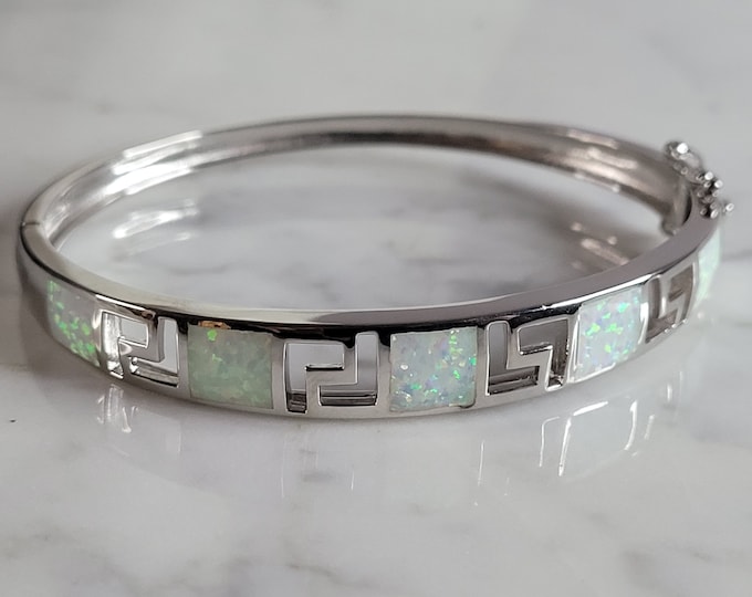 Womens Sterling Silver Modernist Opal Bangle Bracelet 17.5g E2897