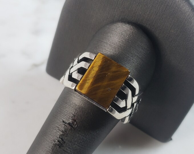 Mens Sterling Silver Tigers Eye Ring 7.4g E6414