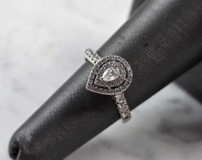 Womens Vintage Estate 14K White Gold Pear Shaped Diamond Ring 2.8g E5730