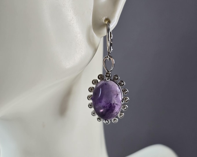 Womens Estate Sterling Silver Amethyst Earrings 9.2g E6530