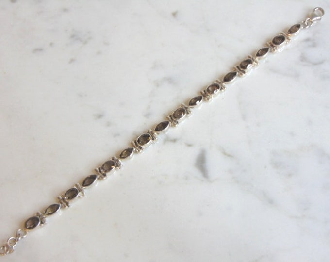 Womens Vintage Estate Sterling Silver Smoky Quartz Bracelet 14.9g E5748