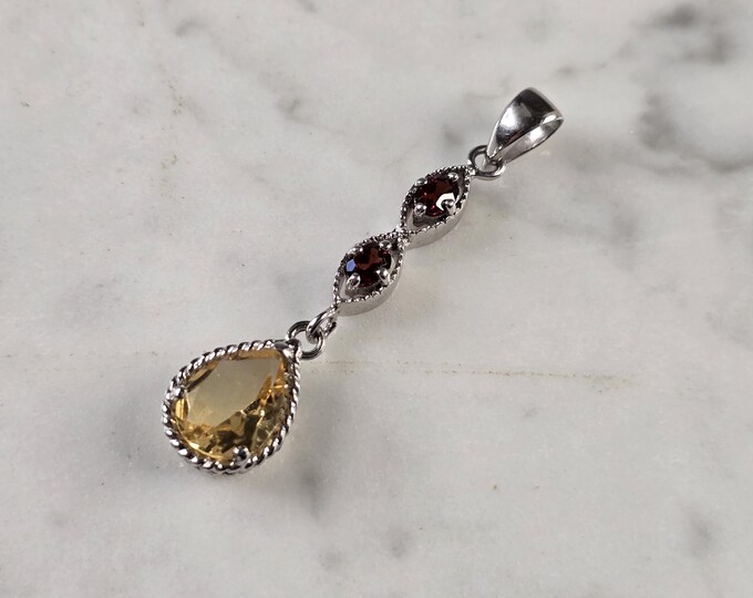 Womens  Estate Sterling Silver Citrine Garnet Pendant 2.6g E4791