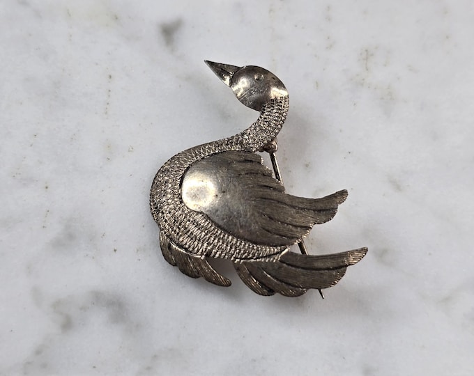 Womens Vintage Estate Sterling Silver Goose Brooch 3.8g E3338