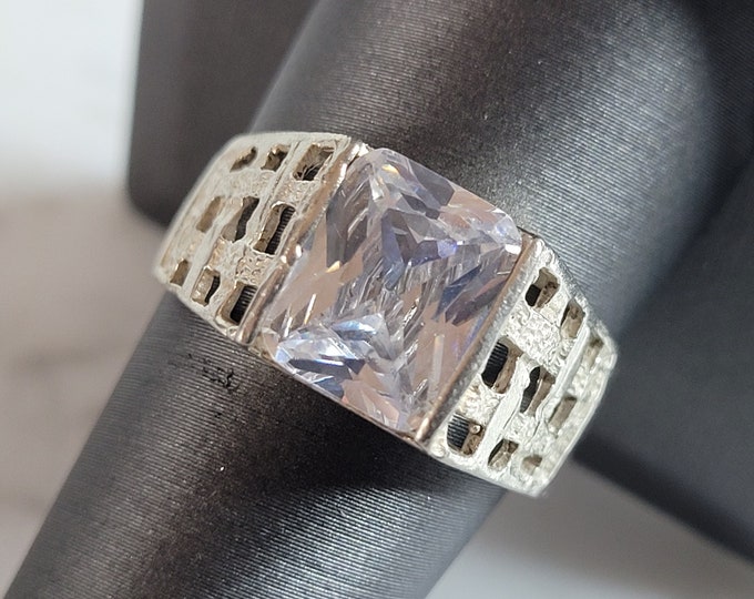 Mens Vintage Estate Sterling Silver CZ Ring 4.8g E4622