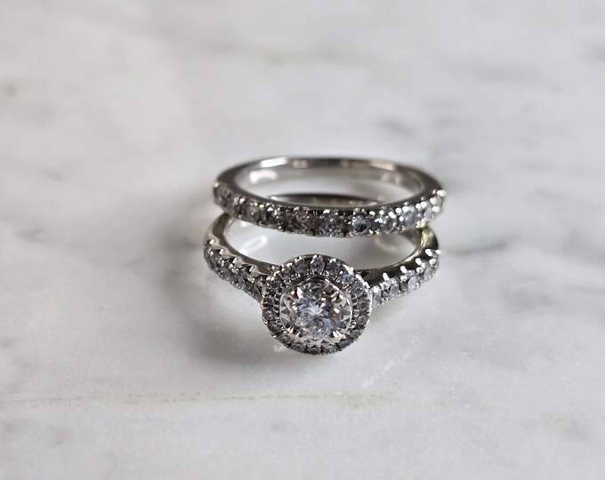 Womens Vintage Estate 14K White Gold Diamond Ring Set, 5.7g E6903