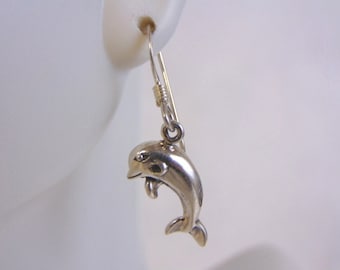 Womens Vintage Estate Sterling Silver Dolphin Earrings 3.3g #E4454