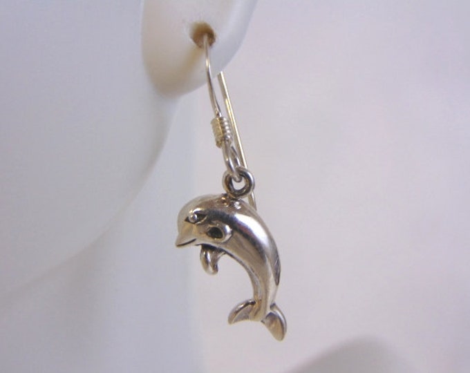 Womens Vintage Estate Sterling Silver Dolphin Earrings 3.3g #E4454