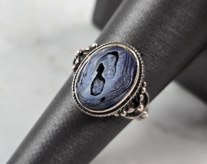 Womens Vintage Estate Sterling Silver Modernist Abalone Ring 4.0g E1447