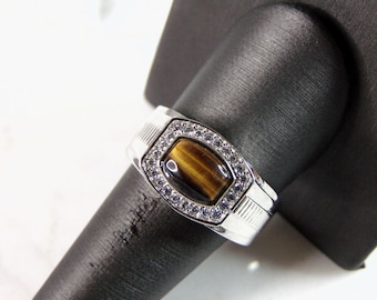 Mens Estate Sterling Silver Tigers Eye Ring 11.0g E2678