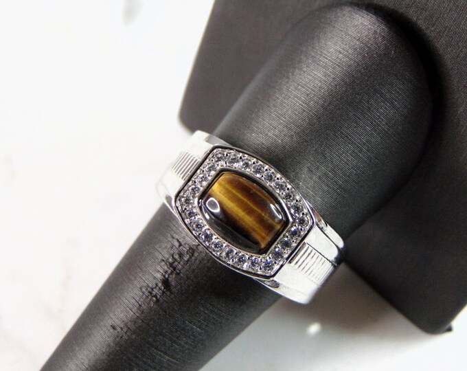 Mens Estate Sterling Silver Tigers Eye Ring 11.0g E2678