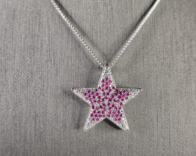 Womens Sterling Silver Star Pendant W/ Necklace 7.0g E4714