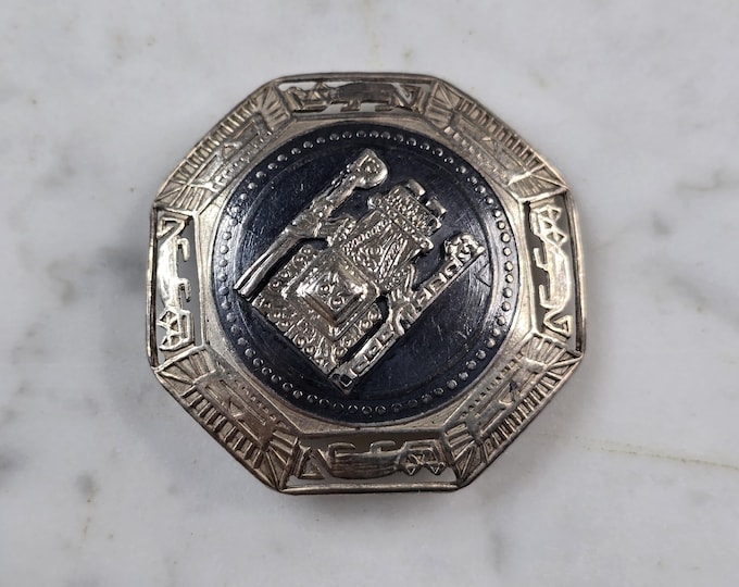 Womens Vintage Estate Sterling Silver Inca Mayan Brooch 10.0g E3682