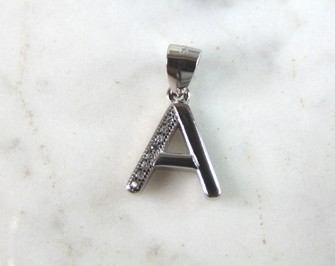 Womens Vintage Estate Sterling Silver CZ Letter "A" Pendant 1.6g E749