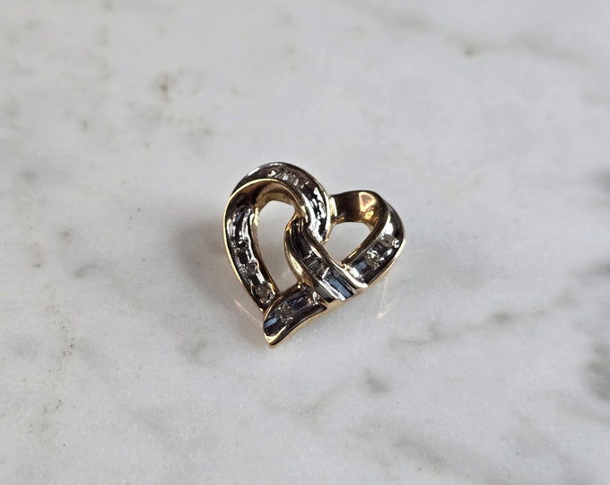 Womens Vintage Estate 10K Yellow Gold Heart Diamond Pendant 1.5g E5310