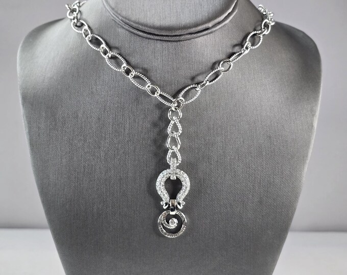 Womens Sterling Silver Modernist CZ Drop Pendant Necklace 28.9g E3072