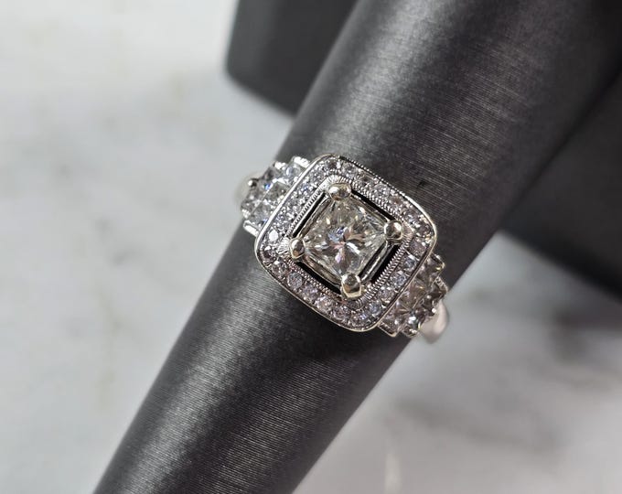 Womens Vintage Estate 14K White Gold Diamond Ring, 5.5g E1557