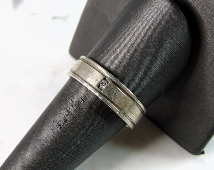 Womens Vintage Estate Sterling Silver Modernist CZ Ring 4.6g E1198