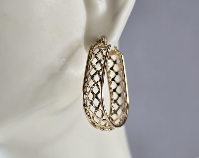 Pr Womens Vintage Estate 14K Yellow Gold Filigree Hoop Earrings, 3.8g E5537