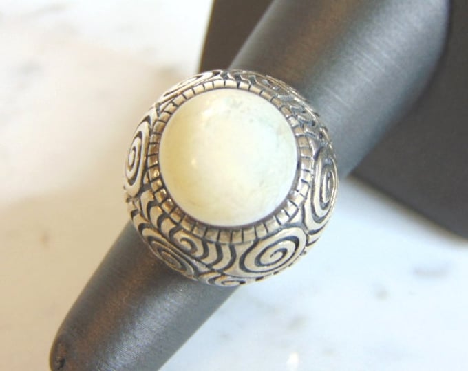 Womens Vintage Estate Sterling Silver Mother of Pearl Ring 12.9g E5623