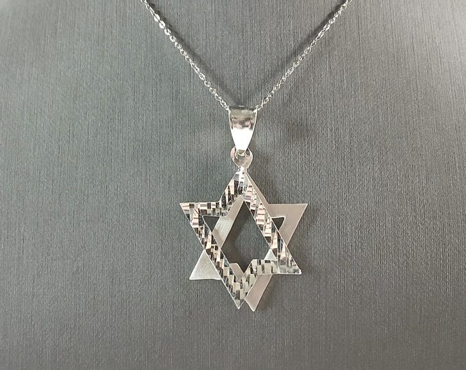 Womens Sterling Silver Modernist Star of David Pendant Necklace 7.3g E3498