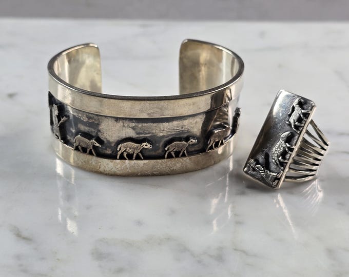 Vintage Sterling Silver Clarence Lee Navajo Cuff Bracelet Ring 81.5g E6149