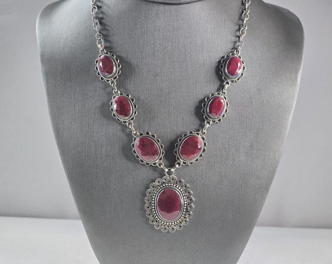 Womens Estate Sterling Silver Natural Ruby Pendant Necklace 46.4g E3032
