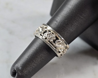 Womens Vintage Estate Sterling Silver Flower Ring 5.7g E7269