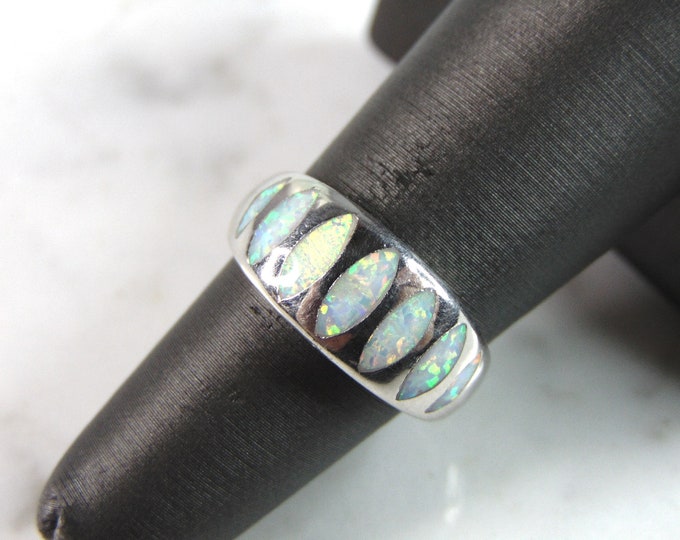 Womens Sterling Silver Modernist Opal Band Ring 5.3g E1062