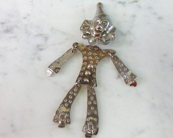 Womens Vintage Estate Sterling Silver Clown Brooch 21.5g E2068