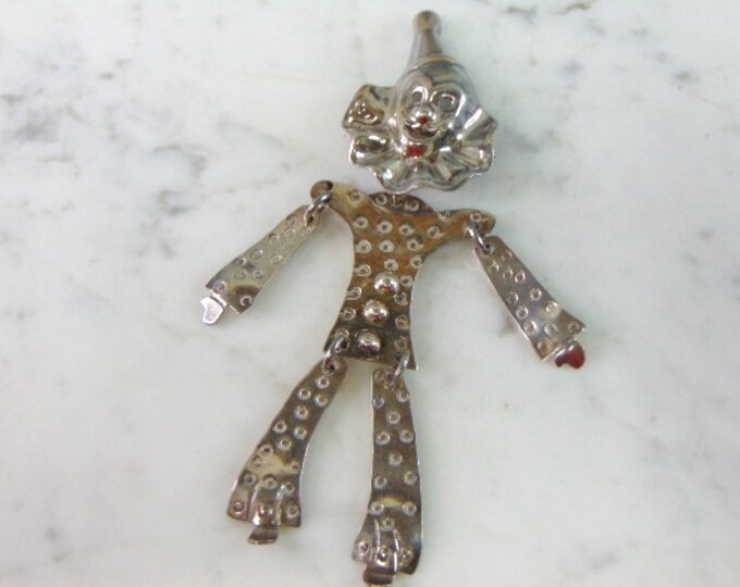 Womens Vintage Estate Sterling Silver Clown Brooch 21.5g E2068