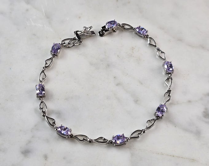 Womens Vintage Estate Sterling Silver Amethyst Colored Bracelet 6.7g E3093
