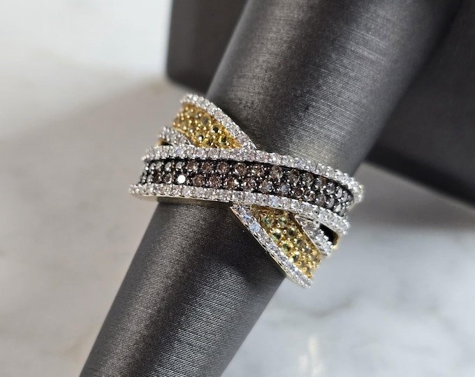Womens Estate 14K Yellow Gold Sapphire White Chocolate Diamond Ring 6.8g E3805