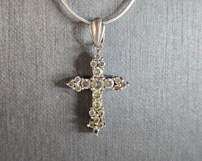 Womens Vintage Estate Sterling Silver Religious Cross Necklace 8.8g E7120