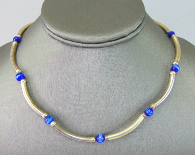 Women's Vintage Estate Sterling Silver Modernist Necklace 14.9g E5531