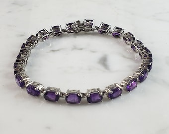 Womens Vintage Estate Sterling Silver Amethyst Colored Bracelet 13.7g E6468