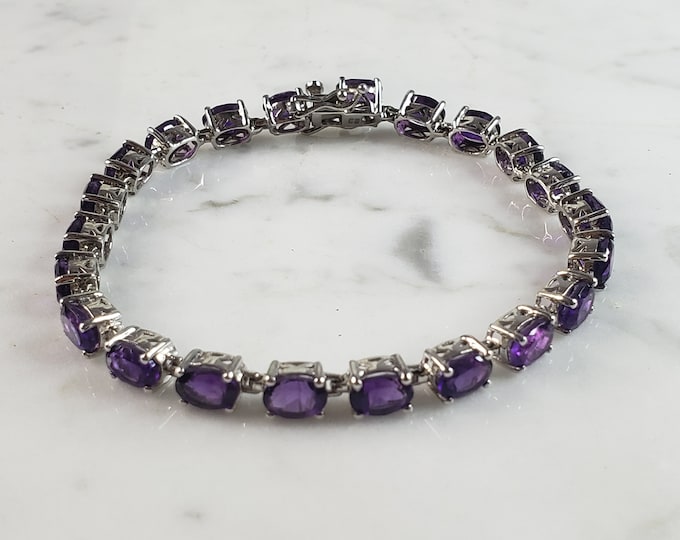 Womens Vintage Estate Sterling Silver Amethyst Colored Bracelet 13.7g E6468