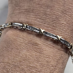Womens Vintage Estate 10K Gold Diamond Tennis Bracelet 7.6g E4843