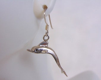 Womens Vintage Estate Sterling Silver Dolphin Earrings 3.5g #E4452