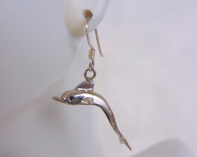 Womens Vintage Estate Sterling Silver Dolphin Earrings 3.5g #E4452