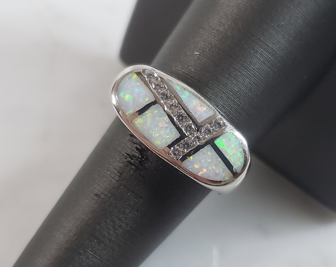 Womens Estate Sterling Silver Modernist Opal Ring 6.2g E2113