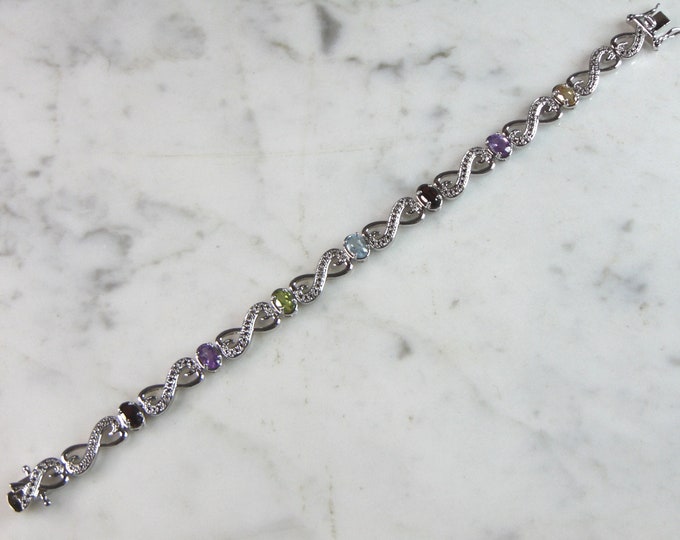 Womens Vintage Estate Sterling Silver Modernist Multi-Stone Bracelet 12.9g E6072