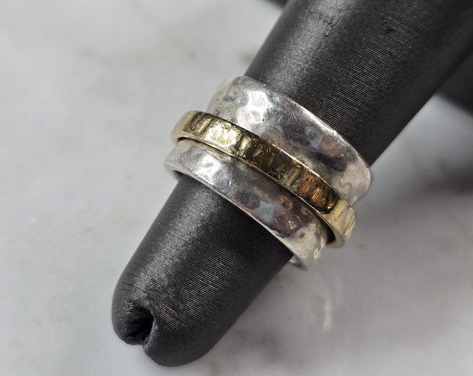 Womens Vintage Estate Sterling Silver Hammered Fidget Ring 11.4g E3923