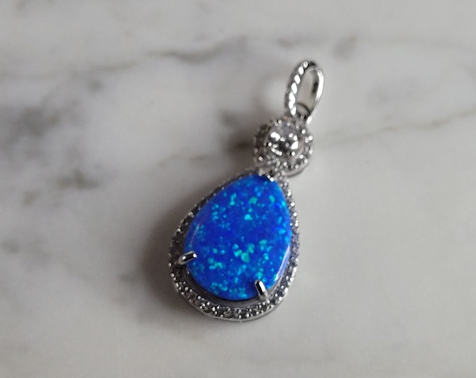 Womens Sterling Silver Blue Opal Modernist Pendant 2.8g E2712