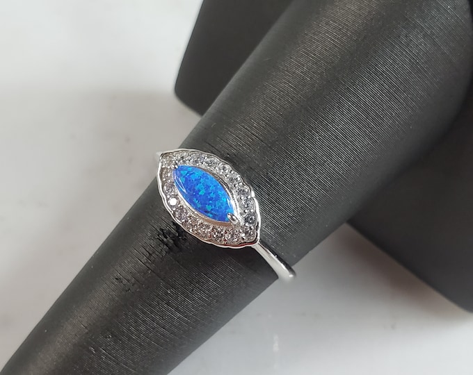 Womens Estate Sterling Silver Modernist Blue Opal Ring 2.7g E1707